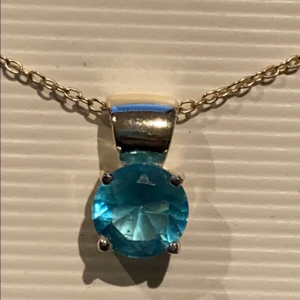 NEW Sterling Silver Necklace Blue (Topaz?) stone by Jezlaine